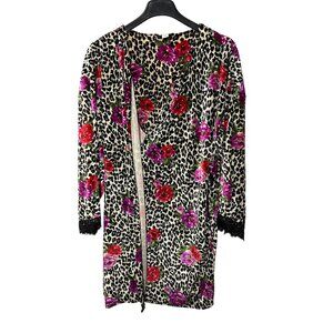 Sofia Intimates By Sofia Vergara Velvet Wrap Robe 2X Leopard Print Floral Lace